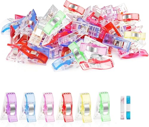 Fangzichen Hochwertiger Kunststoff, Mehrzweck-Nähen, verschiedene Farben, Stoff-Clips für Nähzubehör, Quilten, Quiltzubehör, 50 Stück Clips, fügen Sie zwei Lineale hinzu von Fangzichen