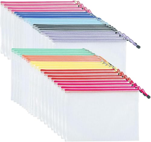 Fangzichen Netztasche mit Reißverschluss, Kunststoff-Reißverschlusstaschen, A4-Größe, wasserdichte Dokumententasche für Bürobedarf, Kunst und Handwerk, Organisation, Aufbewahrung (10 Farben, 40 Stück) Fangzichen Netztasche mit Reißverschluss, Kunststoff-Reißverschlusstaschen, A4-Größe, wasserdichte Dokumententasche für Bürobedarf, Kunst und Handwerk, Organisation, Aufbewahrung (10 Farben, 40 Stück) von Fangzichen