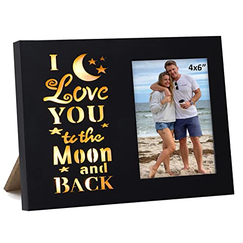 Fanhostco Bilderrahmen für Paare – "I Love You To The Moon And Back", 10,2 x 15,2 cm, Holz, romantisches Geschenk für Freund, Freundin, Vater, Mutter, Sie und sie (schwarz) von Fanhostco