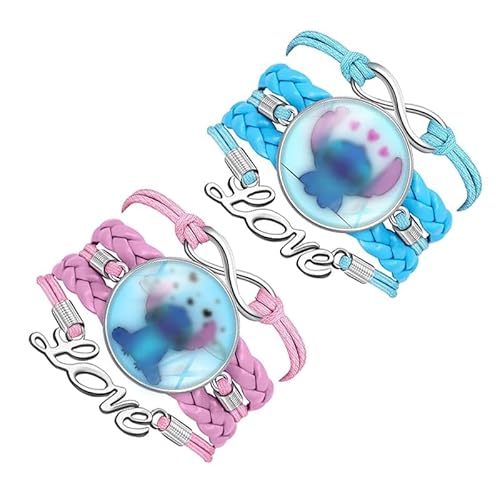 Fanoyo Stitch Armband, 2 Stücke Cartoon Anime Armband, Geflochtenes Lederarmband, Stitch Verstellbares Blau Stich Cartoon Bettelarmband für Mädchen Geburtstags Mädchen von Fanoyo