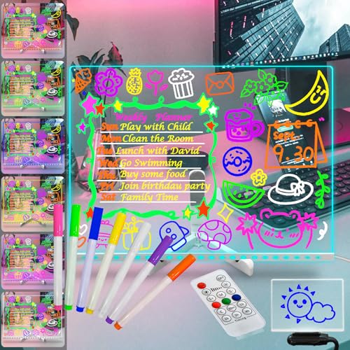 Fanrui Acryl-Tafel mit Fernbedienung, trocken abwischbar, 7 Farben, 39 x 30 cm, intelligentes LED-Notizbrett mit Timmer – beleuchtetes, trocken abwischbares Brett als leuchtendes Zeichenbrett für von Fanrui