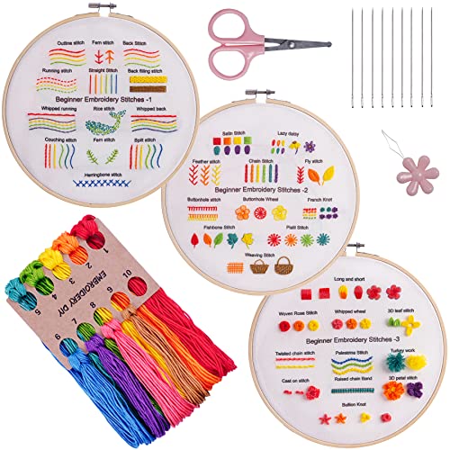 Fanryn Stickset für Anfänger Anfänger Stickerei Stitch Practice Kit, 3 Sets Stickset zum Lernen 35 verschiedene Stiche für Bastelliebhaber Handstich mit Stickerei Skill Techniques Fanryn Stickset für Anfänger Anfänger Stickerei Stitch Practice Kit, 3 Sets Stickset zum Lernen 35 verschiedene Stiche für Bastelliebhaber Handstich mit Stickerei Skill Techniques von Fanryn