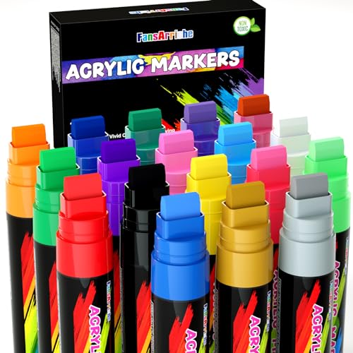 FansArriche Acryl Marker, 15 mm Jumbo -Filztipp, 18 farben wasserdichte Lackierstifte zum Markieren, Acrylmarker für Steine Wasserfest, Schilder, Kalligraphie und Gemälde im Freien von FansArriche