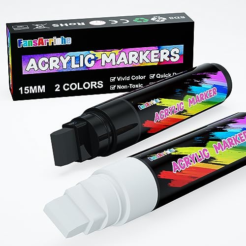 Acryl marker, 15 mm Jumbo-Filzspitze, wasserfeste und permanente Schwarz-Weiß-Farbstifte für Markierungen, Schilder, Kalligraphie und Gemälde im Freien von FansArriche