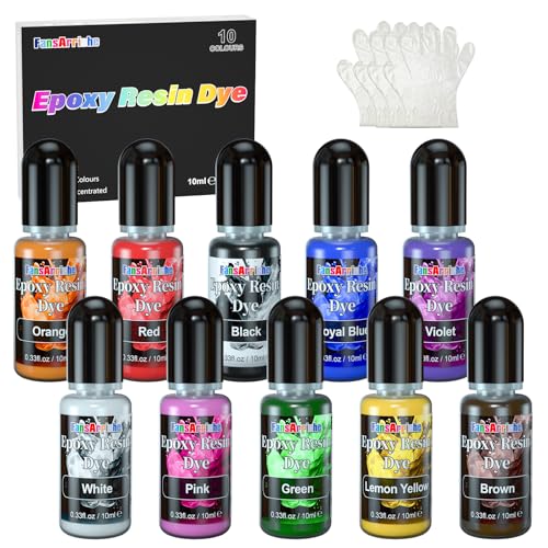 FansArriche Epoxidharz Farbe – 10 Farben Flüssiger Harz-Farbstoff, durchscheinendes Epoxidharz-Pigment für die DIY-Schmuckherstellung, epoxy resin dye für Handwerk, Harz Gießen, Schmuck – je 10 ml FansArriche Epoxidharz Farbe – 10 Farben Flüssiger Harz-Farbstoff, durchscheinendes Epoxidharz-Pigment für die DIY-Schmuckherstellung, epoxy resin dye für Handwerk, Harz Gießen, Schmuck – je 10 ml von FansArriche