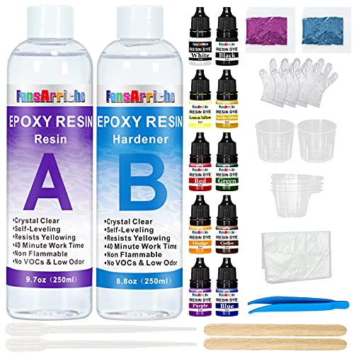Epoxidharz Set Anfänger 500ml, Glasklar Epoxy Resin Gießharz Mit Epoxidharz Farbe, Glitzer, holzstäbchen, Handschuhe, messbecher, für Kunstprojekt, schmuckherstellung, Handwerk Epoxidharz Set Anfänger 500ml, Glasklar Epoxy Resin Gießharz Mit Epoxidharz Farbe, Glitzer, holzstäbchen, Handschuhe, messbecher, für Kunstprojekt, schmuckherstellung, Handwerk von FansArriche