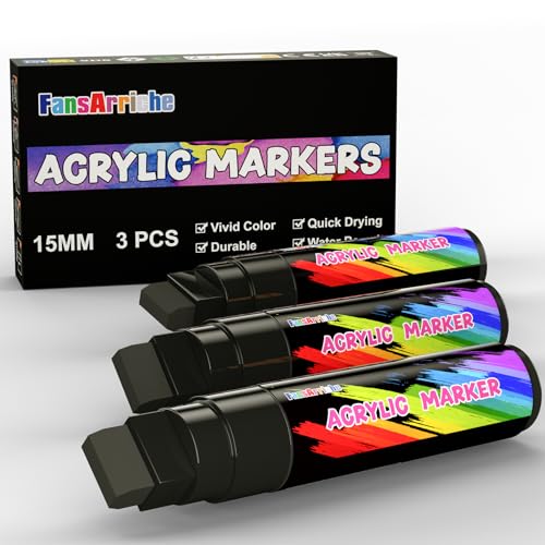 FansArriche Acryl marker, 15 mm Jumbo-Filzspitze, wasserfeste und permanente Schwarz-Weiß-Farbstifte für Markierungen, Schilder, Kalligraphie und Gemälde im Freien-3 schwarz von FansArriche