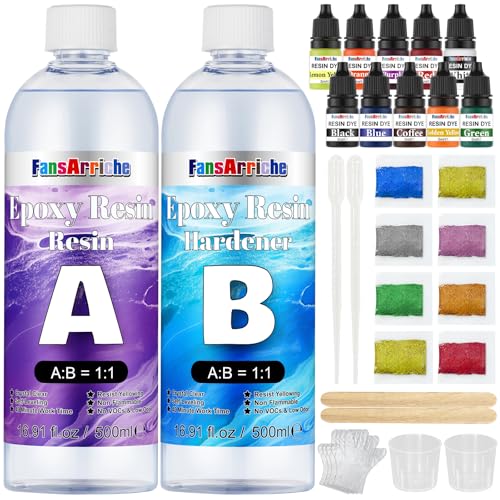 FansArriche Epoxidharz Set 1000ml, Glasklar Epoxy Resin Gießharz Mit Epoxidharz Farbe, holzstäbchen, Handschuhe, messbecher, für Kunstprojekt, schmuckherstellung, Handwerk FansArriche Epoxidharz Set 1000ml, Glasklar Epoxy Resin Gießharz Mit Epoxidharz Farbe, holzstäbchen, Handschuhe, messbecher, für Kunstprojekt, schmuckherstellung, Handwerk von FansArriche