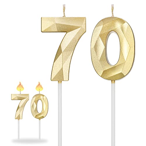 Fanshiontide 70. Geburtstag Kerzen, Gold Geburtstagskerzen Zahlen 70 Kerze 7 und Zahlenkerze 0, Kuchen Deko 70 Geburtstag Tortenaufsätze für Feier Lieferungen Jahrestag Party von Fanshiontide