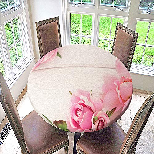 Fansu 3D Tischdecke Rund Abwaschbar, Elegante Blumen Druck Wasserdicht Elastische Ränder Tischdecken Fleckschutz Ölfest Tischdecke für Garten Outdoor Deko (Rose,100cm) von Fansu