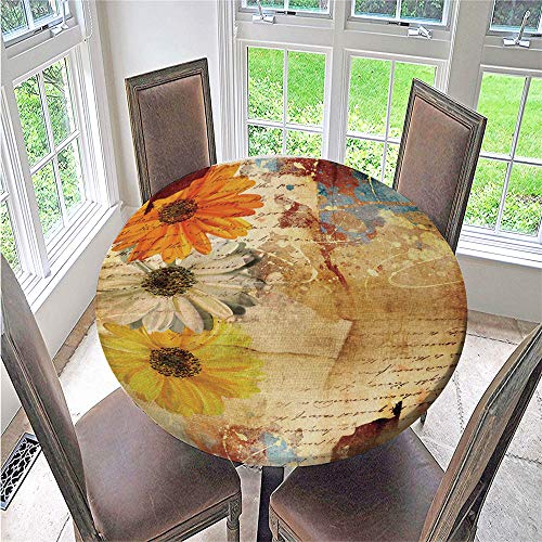 FANSU 3D Tischdecke rund Abwaschbar, Wasserdicht Runde Wachstuchtischdecke mit Frische Blumen Druck, Pflegeleicht Fleckschutz Ölfest Abwaschbar Outdoor Garten Deko (Vintage,130cm) von FANSU