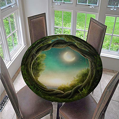 FANSU Runde Tischdecke Wasserabweisende, 3D Drucken Abwaschbar Gartentischdecke rutschfest Abwischbare Wachstuch Desktop Dekorative Tuch Hotel Bankett Party (Grüner Mond,150cm) von FANSU