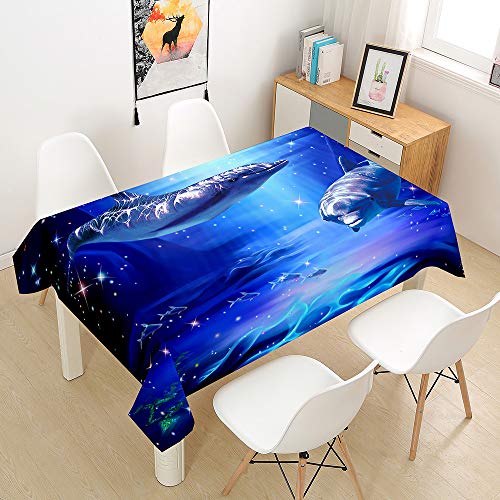 FANSU Tischdecke Wasserdicht Tischwäsche, Rechteckige Wasserabweisend Abwaschbar 3D Delfin Tischtuch Draussen Küchentischabdeckung für Küche Outdoor Garten Dekoration (Ozean Welt,100x140cm) von FANSU