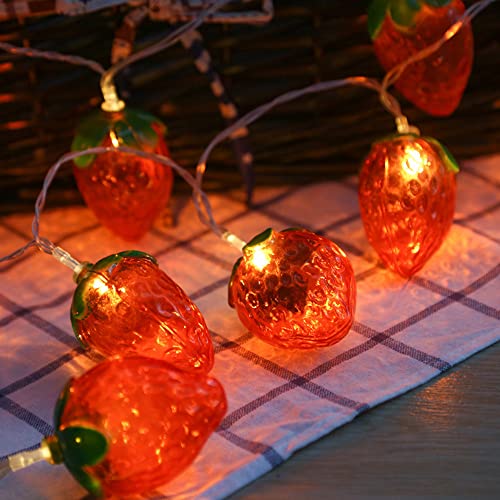 Fantasee LED-Lichterkette, 1,5 m, 10 LEDs, batteriebetrieben, für Schlafzimmer, Babyzimmer, Kinderzimmer, Geburtstagsparty, Dekoration (1,5 m, 10 LEDs, Erdbeere) von Fantasee