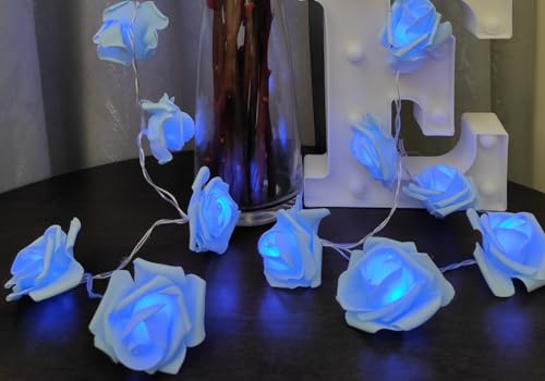 Fantasee LED-Rosen-Lichterkette, batteriebetrieben, für Hochzeit, Zuhause, Party, Geburtstag, Festival, Innen- und Außendekoration, Blau Rose Blau Licht, 20LED von Fantasee