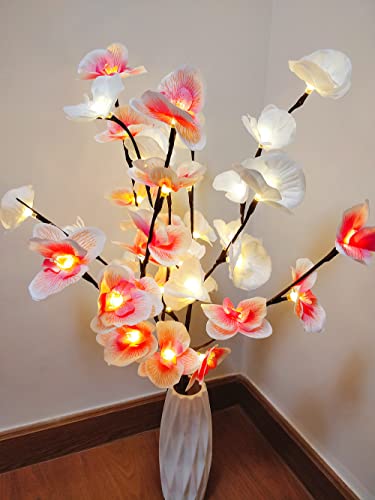 Fantasee Orchidee Zweig Lichter, 20 LED Künstliche Phalaenopsis Zweig Lichter Batteriebetriebene Flexible Zweige Dekor Lichter für Zuhause Schaufenster Vase Weihnachten (2 Packungen, rosa + weiß) von Fantasee
