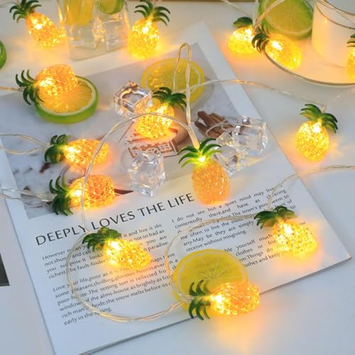 Fantasee Tropische Sommer-Lichterkette, batteriebetrieben, Heimdekoration, LED-Lichterkette, fantastische Lichter für Schlafzimmer, Geburtstag, Hawaii-Party-Dekor (Ananas, 20 LED) von Fantasee