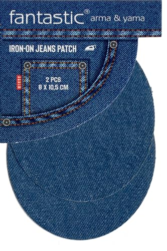 2er-Pack Indigoblaue Jeansflicken zum Aufbügeln für Jeans – ovale Knie- und Ellbogen-Reparaturflicken für Jacken, Hosen und Hemden – strapazierfähiger Stoff ohne Nähen von Fantastic Arma