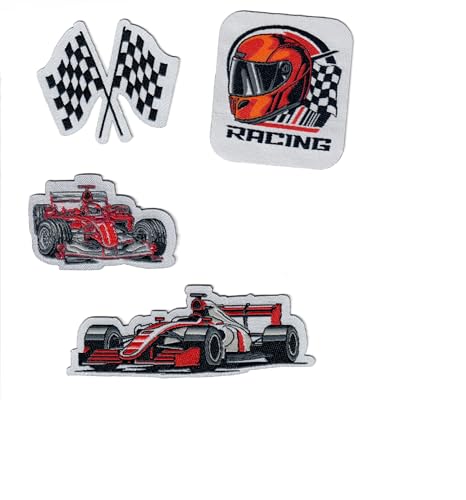 Formula Cars F1 Racing Bügelbilder Set - 4 Stück bestickte Applikationen für Jacken, Rucksäcke, Jeans - Helm & karierte Flaggen - Motorsport Thema - Easy Heat Press Formula Cars F1 Racing Bügelbilder Set - 4 Stück bestickte Applikationen für Jacken, Rucksäcke, Jeans - Helm & karierte Flaggen - Motorsport Thema - Easy Heat Press von Fantastic Arma