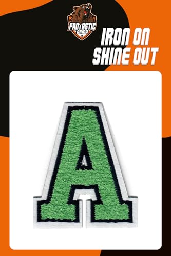 Grüne Chenille Aufbügler Buchstaben Patches (ca. 5,6 cm x 8,9 cm) – Weiche Varsity Alphabet Applikationen für Jacken, Rucksäcke, Hüte, Jeans, Handwerk & DIY Kleidung Dekoration (A) von Fantastic Arma