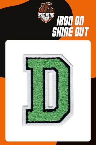 Grüne Chenille Aufbügler Buchstaben Patches (ca. 5,6 cm x 8,9 cm) – Weiche Varsity Alphabet Applikationen für Jacken, Rucksäcke, Hüte, Jeans, Handwerk & DIY Kleidung Dekoration (D) von Fantastic Arma