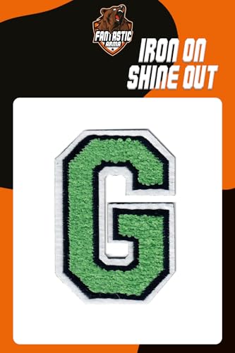 Grüne Chenille Aufbügler Buchstaben Patches (ca. 5,6 cm x 8,9 cm) – Weiche Varsity Alphabet Applikationen für Jacken, Rucksäcke, Hüte, Jeans, Handwerk & DIY Kleidung Dekoration (G) von Fantastic Arma