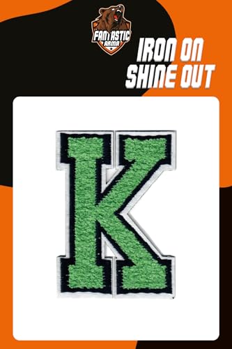 Grüne Chenille Aufbügler Buchstaben Patches (ca. 5,6 cm x 8,9 cm) – Weiche Varsity Alphabet Applikationen für Jacken, Rucksäcke, Hüte, Jeans, Handwerk & DIY Kleidung Dekoration (K) von Fantastic Arma