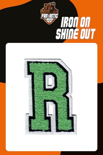 Grüne Chenille Aufbügler Buchstaben Patches (ca. 5,6 cm x 8,9 cm) – Weiche Varsity Alphabet Applikationen für Jacken, Rucksäcke, Hüte, Jeans, Handwerk & DIY Kleidung Dekoration (R) von Fantastic Arma