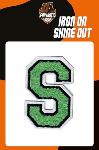 Grüne Chenille Aufbügler Buchstaben Patches (ca. 5,6 cm x 8,9 cm) – Weiche Varsity Alphabet Applikationen für Jacken, Rucksäcke, Hüte, Jeans, Handwerk & DIY Kleidung Dekoration (S) von Fantastic Arma