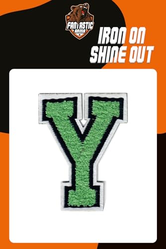 Grüne Chenille Aufbügler Buchstaben Patches (ca. 5,6 cm x 8,9 cm) – Weiche Varsity Alphabet Applikationen für Jacken, Rucksäcke, Hüte, Jeans, Handwerk & DIY Kleidung Dekoration (Y) von Fantastic Arma