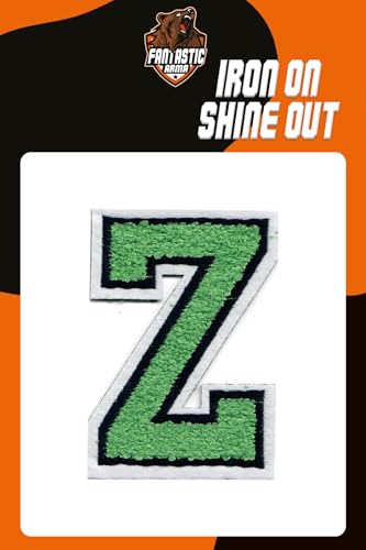 Grüne Chenille Aufbügler Buchstaben Patches (ca. 5,6 cm x 8,9 cm) – Weiche Varsity Alphabet Applikationen für Jacken, Rucksäcke, Hüte, Jeans, Handwerk & DIY Kleidung Dekoration (Z) von Fantastic Arma