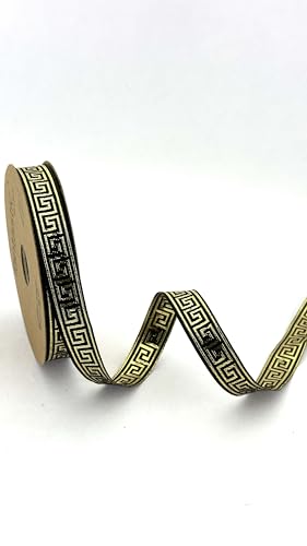 Fantastic Borders Griechisches Schlüsselband, 1,5 cm, metallischer Stoffbesatz (schwarz-gold, 25 m) von Fantastic Borders