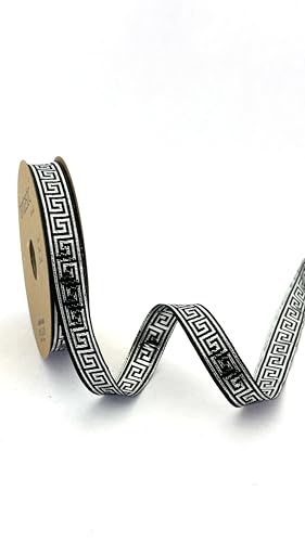 Fantastic Borders Griechisches Schlüsselband, 1,5 cm, metallischer Stoffbesatz (schwarz-silber, 25 m) von Fantastic Borders