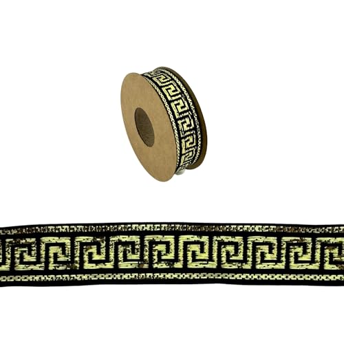 Fantastic Borders Griechisches Schlüsselband, 1,5 cm, schwarz-goldfarben, metallischer Stoffbesatz, 5,47 m von Fantastic Borders
