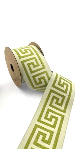 Jacquard-Band, griechischer Schlüssel, dekorativer gewebter Stoffbesatz für Vorhänge und Kissen, 3,8 m Vorhang-Bordüre für Heimdekoration (grün) von Fantastic Borders