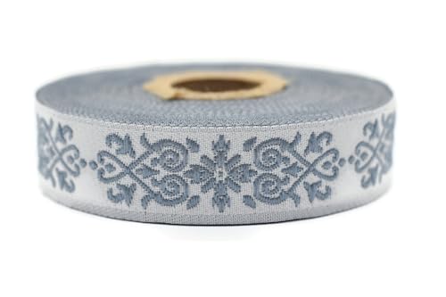 10 Meter 20 mm blau und hellgrau Jacquard-Band gewebt mit keltischem Knotenmuster, Rollen, Borte, bestickt, Handwerk, Kleidung, Kurzwaren, Basteln, Dekoration, mittelalterliche Nähte, 20271-V5 von Fantastic Kurdele