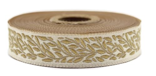 10 Meter 20 mm gelb und beige, Jacquard-Band, gewebt, Blätter, Rollen, Borte, bestickt, Handwerk, Kleidung, Kurzwaren, Basteln, Dekoration, mittelalterliche Näharbeiten, 20270-V7 von Fantastic Kurdele