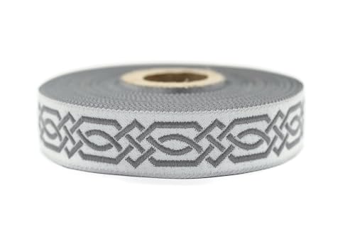 10 Meter 20 mm grau und hellgrau Jacquard-Band gewebt mit keltischem Knotenmuster, Rollen, Borte, bestickt, Handwerk, Kleidung, Kurzwaren, Basteln, Dekoration, mittelalterliche Nähte, 20272-V4 von Fantastic Kurdele