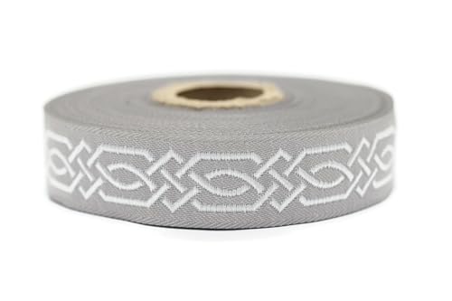10 Meter 20 mm grau und weiß Jacquard-Band gewebt mit keltischem Knotenmuster, Rollen, Borte, bestickt, Handwerk, Kleidung, Kurzwaren, Basteln, Dekoration, mittelalterliches Nähen, 20272-V3 von Fantastic Kurdele