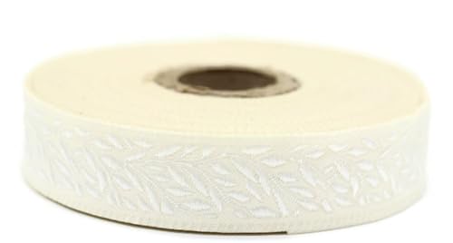 10 Meter 20 mm weiß und beige Jacquard-Band gewebt mit Blattmotiv Rollen Borte bestickt Handwerk Kleidung Kurzwaren Hobby Kreativ Dekoration Mittelalter 20270-V1 von Fantastic Kurdele