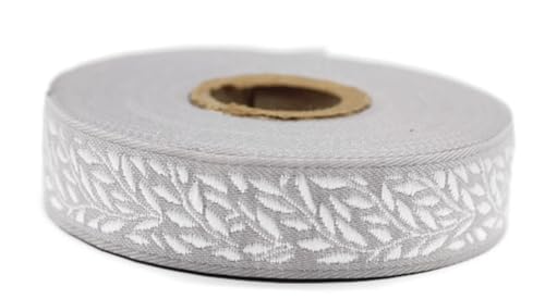 10 Meter 20 mm weiß und grau Jacquard-Band gewebt mit Blattmotiv Rollen Borte bestickt Handwerk Kleidung Kurzwaren Hobby Kreativ Dekoration Mittelalter 20270-V3 von Fantastic Kurdele