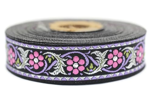 10 Meter 22 mm Rosa und Violett Jacquardband gewebt mit bayerischem Blumenmuster Rollen Borte Stoffband bestickt Handwerk Kleidung Kurzwaren Basteln Dekoration Mittelalter Nähen 22904 V3 von Fantastic Kurdele