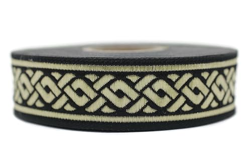 10 Meter 22 mm Schwarz und Gold Jacquard-Band gewebt mit keltischem Knotenmuster, Rollen, Borte, bestickt, Handwerk, Kleidung, Kurzwaren, Basteln, Dekoration, Mittelalter 22069 10 Meter 22 mm Schwarz und Gold Jacquard-Band gewebt mit keltischem Knotenmuster, Rollen, Borte, bestickt, Handwerk, Kleidung, Kurzwaren, Basteln, Dekoration, Mittelalter 22069 von Fantastic Kurdele