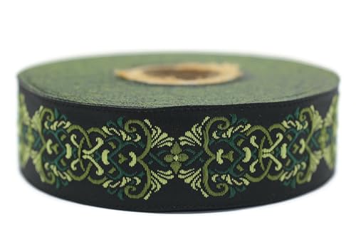 10 Meter 25 mm grün und hellgrün Jacquardband gewebt mit skandinavischem Muster Rollen Borte Stoffband bestickt Handwerk Kleidung Kurzwaren Hobby Kreativ Dekoration Mittelalter 25976-V4 von Fantastic Kurdele