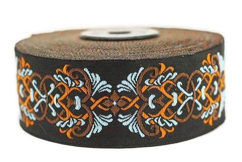 10 Meter 35 mm Orange und Dunkelblau Jacquardband gewebt mit skandinavischem Muster Rollen Borte Stoffband bestickt Handwerk Kleidung Kurzwaren Hobby Kreativ Dekoration Mittelalter 35976-V3 von Fantastic Kurdele