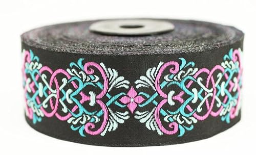 10 Meter 35 mm Rosa und Dunkelblau Jacquardband gewebt mit skandinavischem Muster Rollen Borte Stoffband bestickt Handwerk Kleidung Kurzwaren Hobby Kreativ Dekoration Mittelalter Nähen 35976-V5 von Fantastic Kurdele