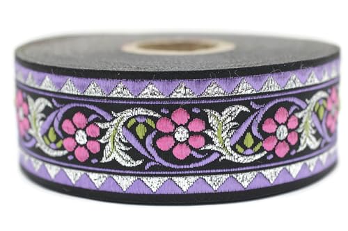 10 Meter 35 mm Rosa und Violett Jacquardband gewebt mit bayerischem Blumenmuster Rollen Borte Stoffband bestickt Handwerk Kleidung Kurzwaren Basteln Dekoration Mittelalter Nähen 35904 V3 von Fantastic Kurdele