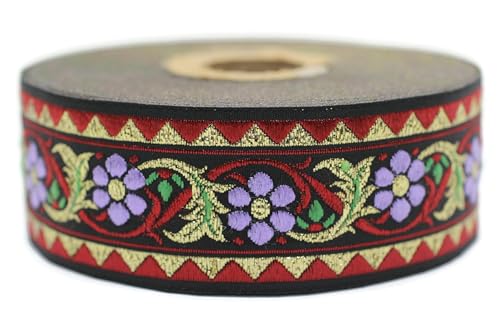 10 Meter 35 mm Rot und Flieder Jacquardband gewebt mit bayerischem Blumenmuster Rollen Borte Stoffband bestickt Handwerk Kleidung Kurzwaren Hobby Kreativ Dekoration Mittelalter Nähen 35904 von Fantastic Kurdele
