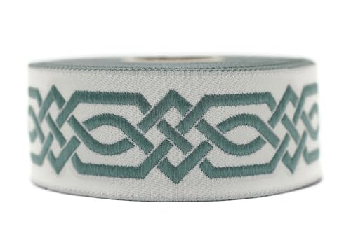 10 Meter 35 mm Türkis und Hellgrau Jacquard-Band gewebt mit keltischem Knotenmuster, Rollen, Band, bestickt, Handwerk, Kleidung, Kurzwaren, Basteln, Dekoration, mittelalterliche Nähte, 35272-V11 von Fantastic Kurdele