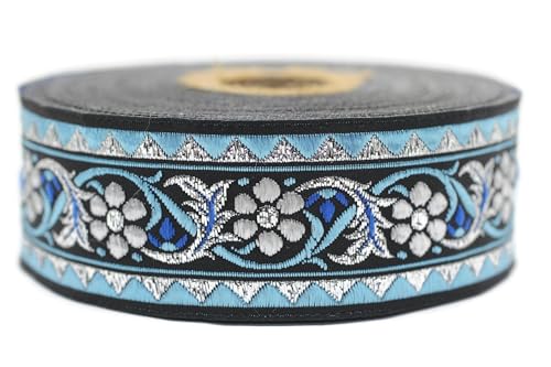 10 Meter 35 mm blau und silber metallic Jacquardband gewebt mit bayerischem Blumenmuster Rollen Borte Stoffband bestickt Handwerk Kleidung Kurzwaren Hobby Kreativ Dekoration Mittelalter Nähen 35904 von Fantastic Kurdele